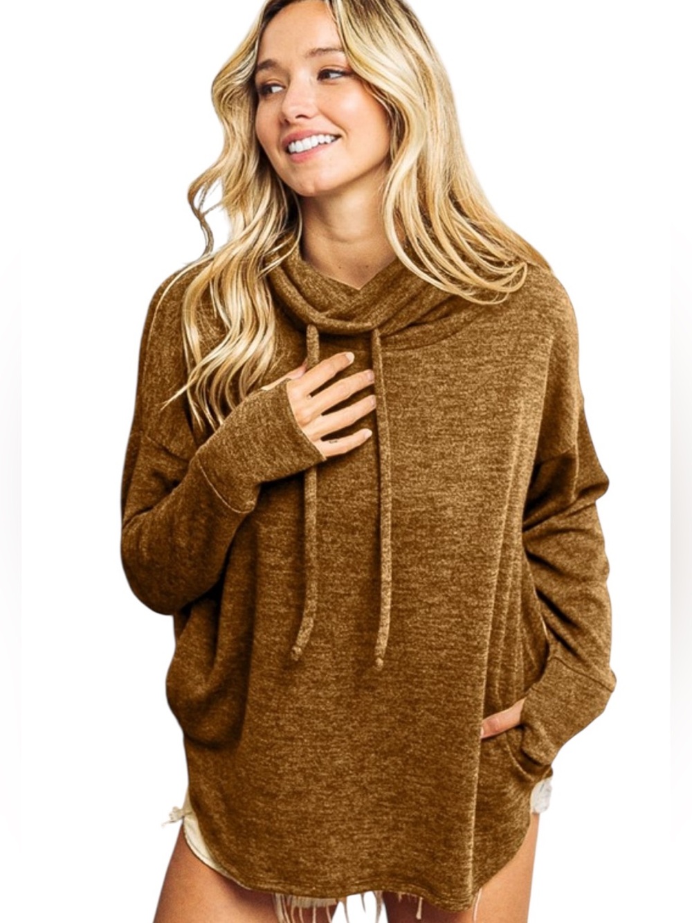 BiBI Camel Turtleneck Long Sleeve thumb opening Top